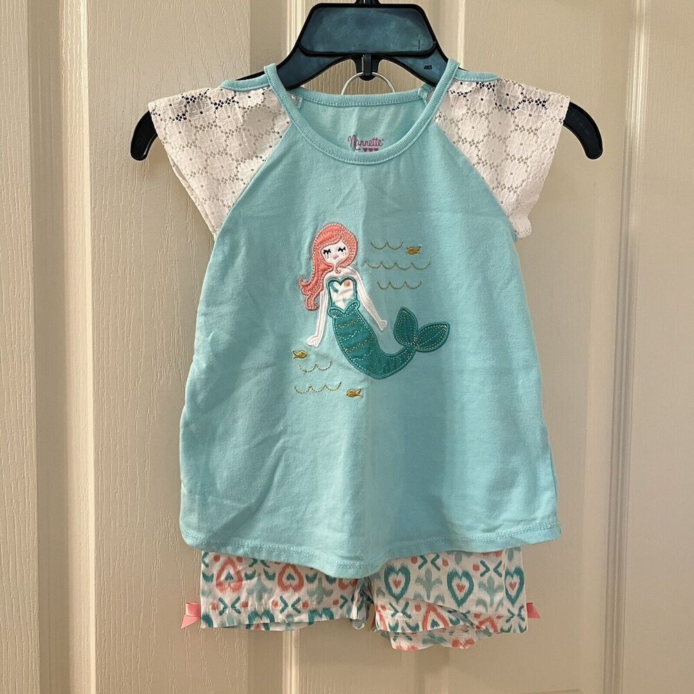 Nannette Applique Mermaid Top and Heart Shorts 2-PC Set Girls Size 4T